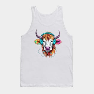 Retro Cow with Headphones #3 Tank Top